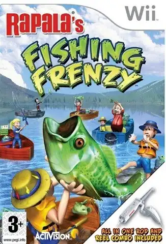 Nintendo Wii Rapala's Fishing Frenzy + All in One Rod and Reel Combo Bundle  - Consolevariations