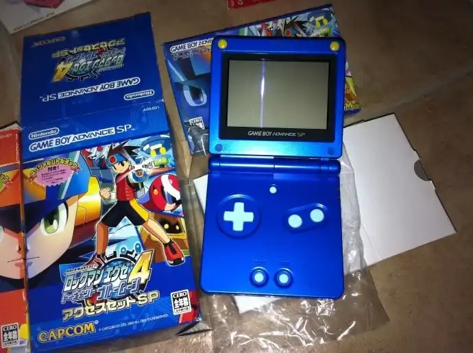  Nintendo Game Boy Advance SP Rockman EXE 4 Tournament Blue Moon Console