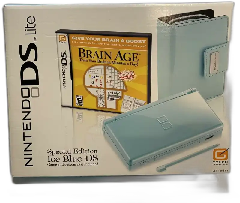  Nintendo DS Lite Ice Blue Brain Age Bundle